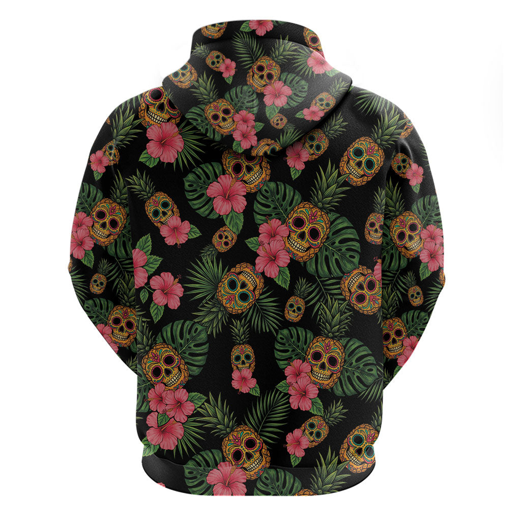 Tropical Calavera Hawaiian Hoodie Sugar Skull Pineapple Hibiscus Floral