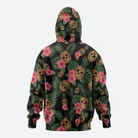 Tropical Calavera Hawaiian Hoodie Sugar Skull Pineapple Hibiscus Floral