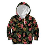 Tropical Calavera Hawaiian Kid Hoodie Sugar Skull Pineapple Hibiscus Floral