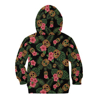 Tropical Calavera Hawaiian Kid Hoodie Sugar Skull Pineapple Hibiscus Floral