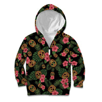 Tropical Calavera Hawaiian Kid Hoodie Sugar Skull Pineapple Hibiscus Floral