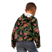 Tropical Calavera Hawaiian Kid Hoodie Sugar Skull Pineapple Hibiscus Floral