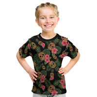Tropical Calavera Hawaiian Kid T Shirt Sugar Skull Pineapple Hibiscus Floral