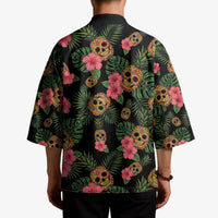Tropical Calavera Hawaiian Kimono Sugar Skull Pineapple Hibiscus Floral