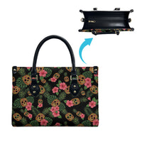 Tropical Calavera Hawaiian Leather Bag Sugar Skull Pineapple Hibiscus Floral