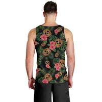 Tropical Calavera Hawaiian Men Tank Top Sugar Skull Pineapple Hibiscus Floral