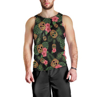 Tropical Calavera Hawaiian Men Tank Top Sugar Skull Pineapple Hibiscus Floral