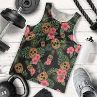 Tropical Calavera Hawaiian Men Tank Top Sugar Skull Pineapple Hibiscus Floral