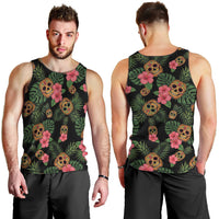 Tropical Calavera Hawaiian Men Tank Top Sugar Skull Pineapple Hibiscus Floral