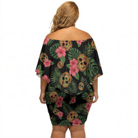 Tropical Calavera Hawaiian Off Shoulder Short Dress Sugar Skull Pineapple Hibiscus Floral DT05 - Polynesian Pride