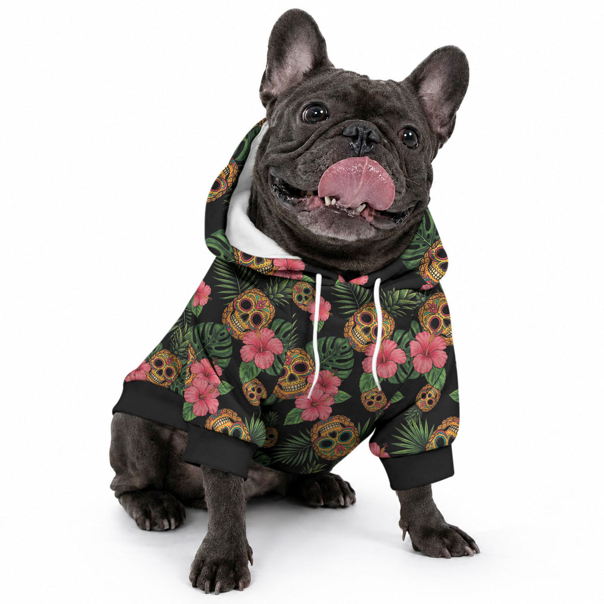 Tropical Calavera Hawaiian Pet Hoodie Sugar Skull Pineapple Hibiscus Floral DT05 - Polynesian Pride