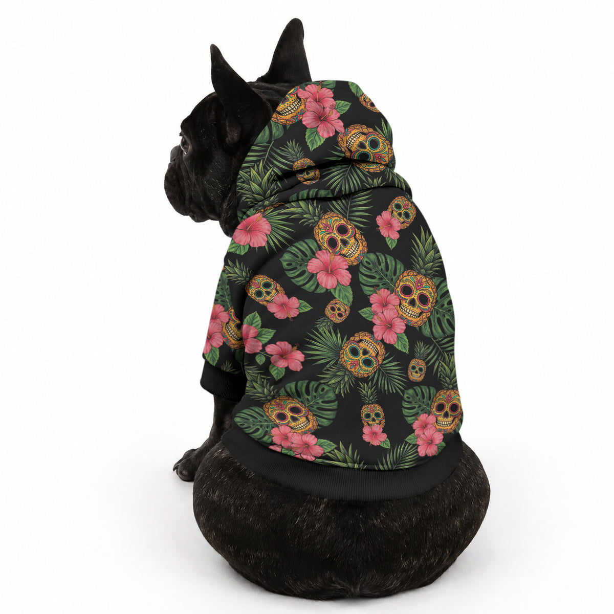Tropical Calavera Hawaiian Pet Hoodie Sugar Skull Pineapple Hibiscus Floral DT05 - Polynesian Pride