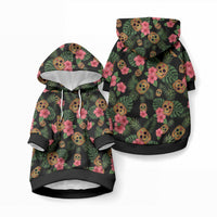 Tropical Calavera Hawaiian Pet Hoodie Sugar Skull Pineapple Hibiscus Floral DT05 Pullover Black - Polynesian Pride