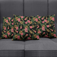 Tropical Calavera Hawaiian Pillow Cover Sugar Skull Pineapple Hibiscus Floral