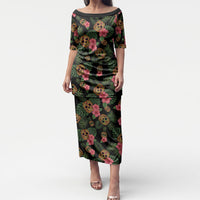 Tropical Calavera Hawaiian Puletasi Sugar Skull Pineapple Hibiscus Floral