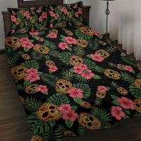 Tropical Calavera Hawaiian Quilt Bed Set Sugar Skull Pineapple Hibiscus Floral