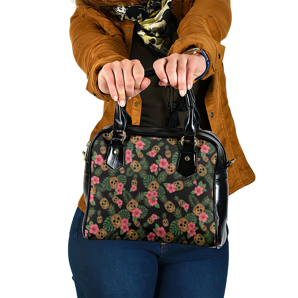 Tropical Calavera Hawaiian Shoulder Handbag Sugar Skull Pineapple Hibiscus Floral