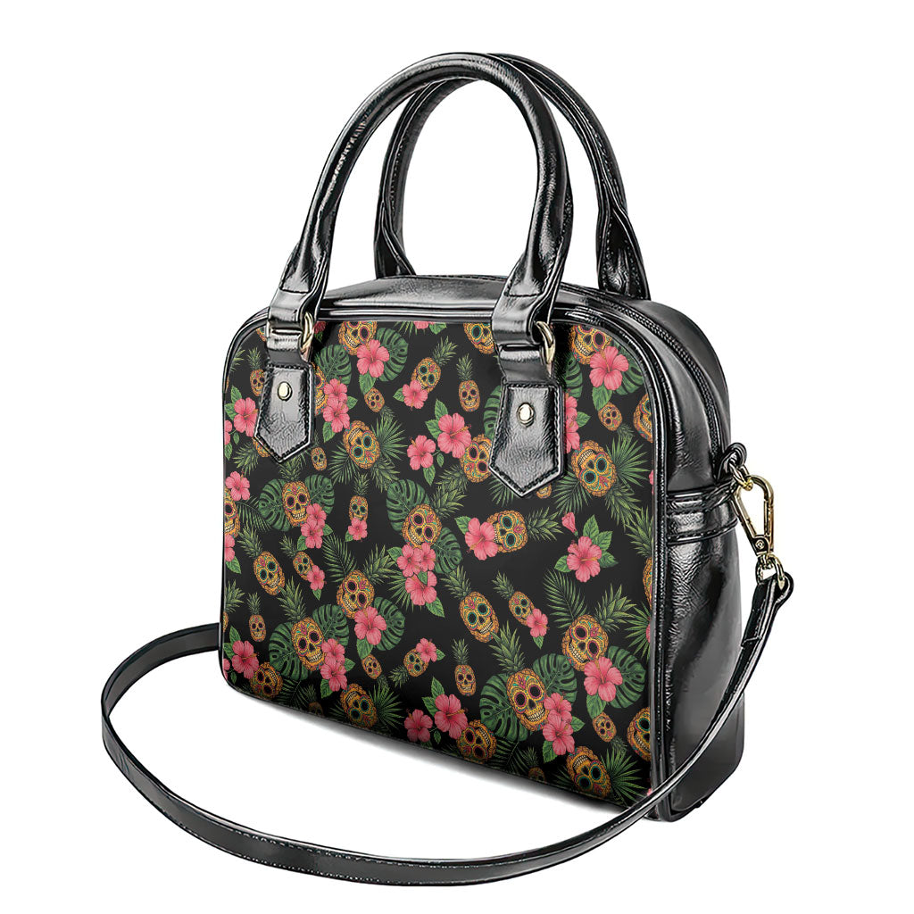 Tropical Calavera Hawaiian Shoulder Handbag Sugar Skull Pineapple Hibiscus Floral