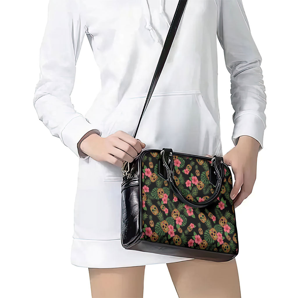 Tropical Calavera Hawaiian Shoulder Handbag Sugar Skull Pineapple Hibiscus Floral