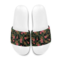 Tropical Calavera Hawaiian Slide Sandals Sugar Skull Pineapple Hibiscus Floral