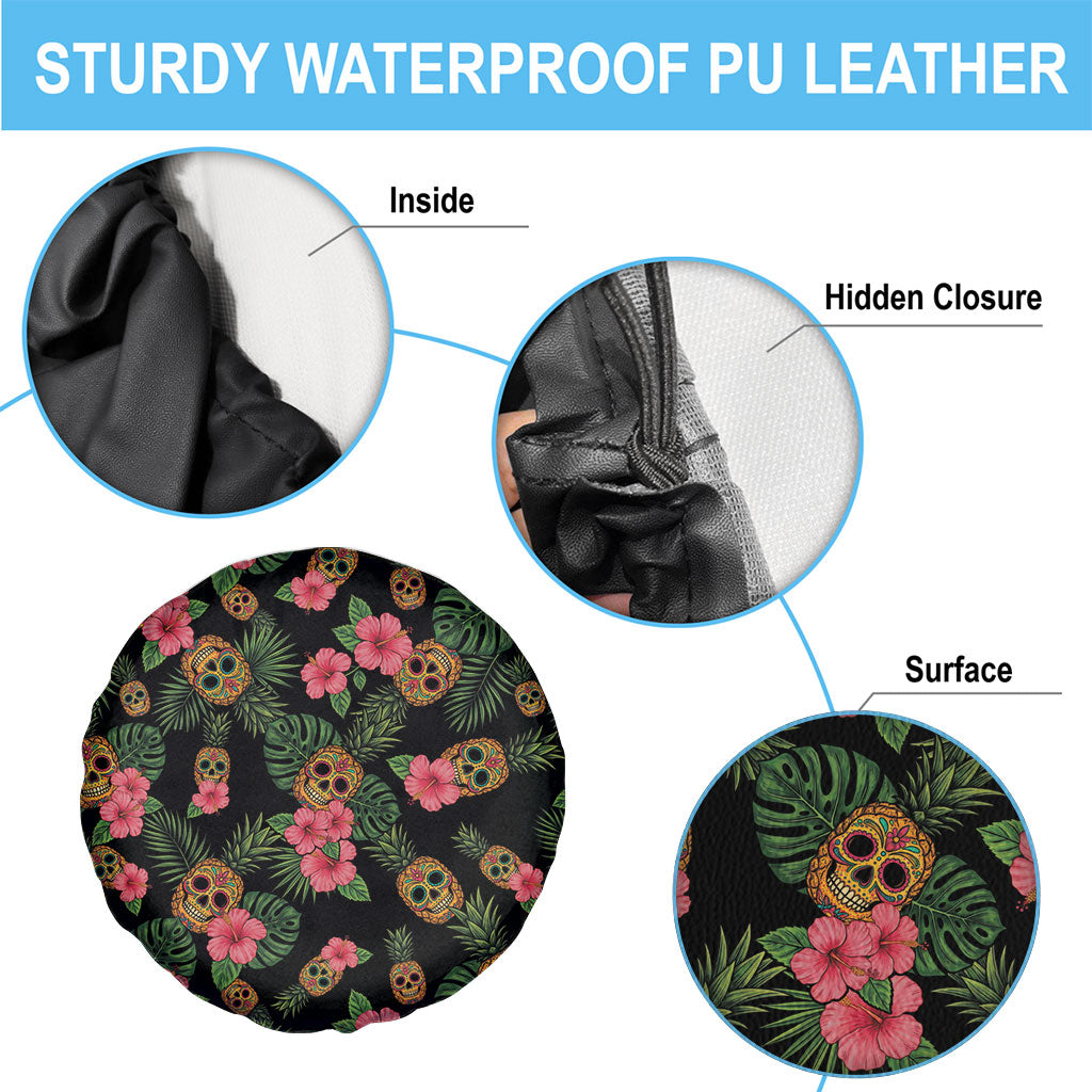 Tropical Calavera Hawaiian Spare Tire Cover Sugar Skull Pineapple Hibiscus Floral DT05 - Polynesian Pride