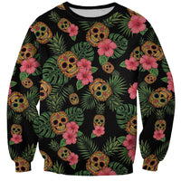 Tropical Calavera Hawaiian Sweatshirt Sugar Skull Pineapple Hibiscus Floral
