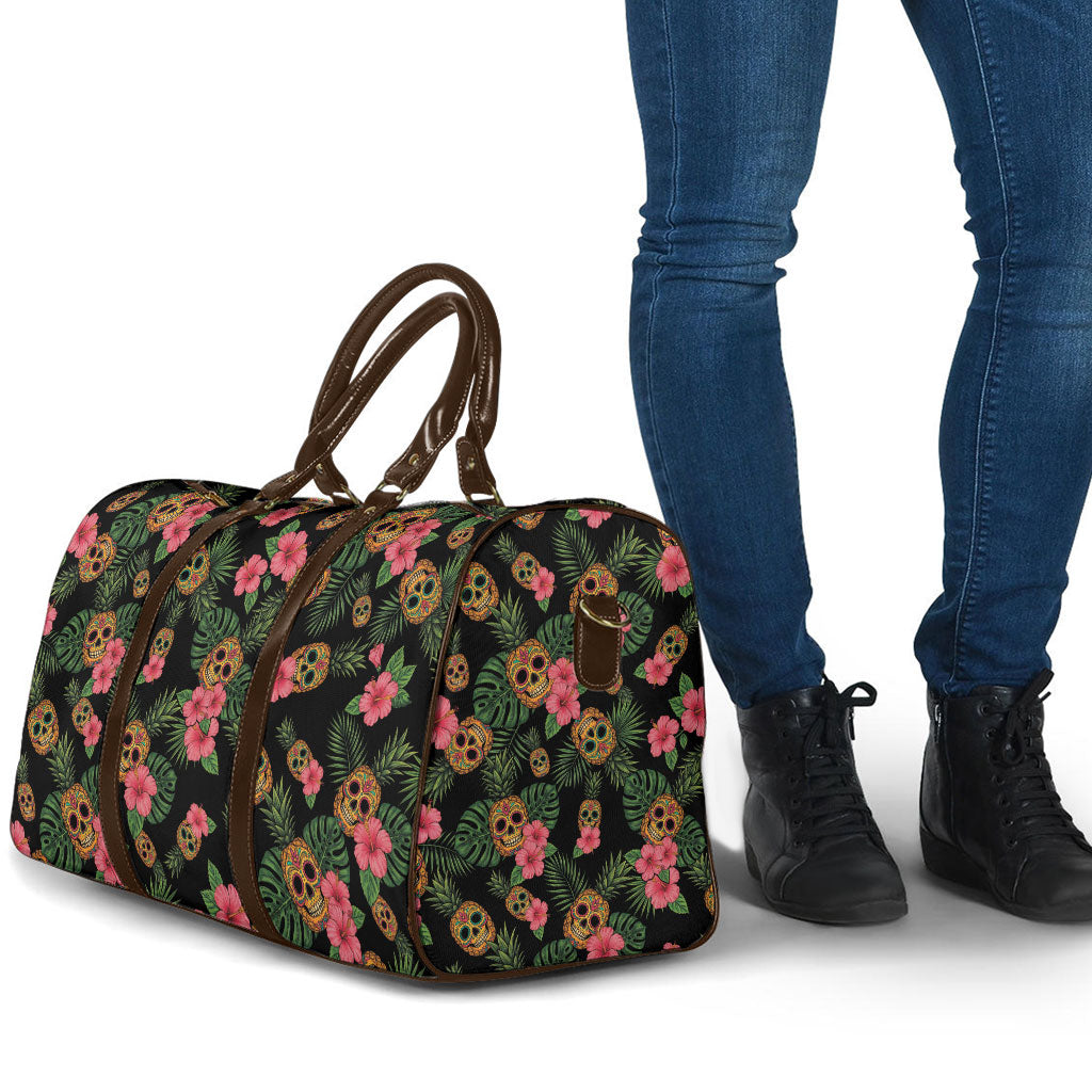 Tropical Calavera Hawaiian Travel Bag Sugar Skull Pineapple Hibiscus Floral