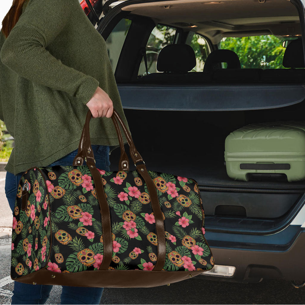 Tropical Calavera Hawaiian Travel Bag Sugar Skull Pineapple Hibiscus Floral