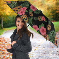 Tropical Calavera Hawaiian Umbrella Sugar Skull Pineapple Hibiscus Floral