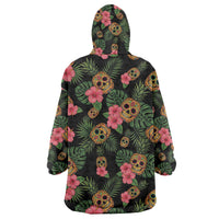 Tropical Calavera Hawaiian Wearable Blanket Hoodie Sugar Skull Pineapple Hibiscus Floral DT05 - Polynesian Pride