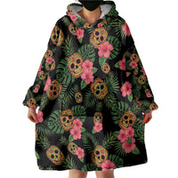 Tropical Calavera Hawaiian Wearable Blanket Hoodie Sugar Skull Pineapple Hibiscus Floral DT05 - Polynesian Pride