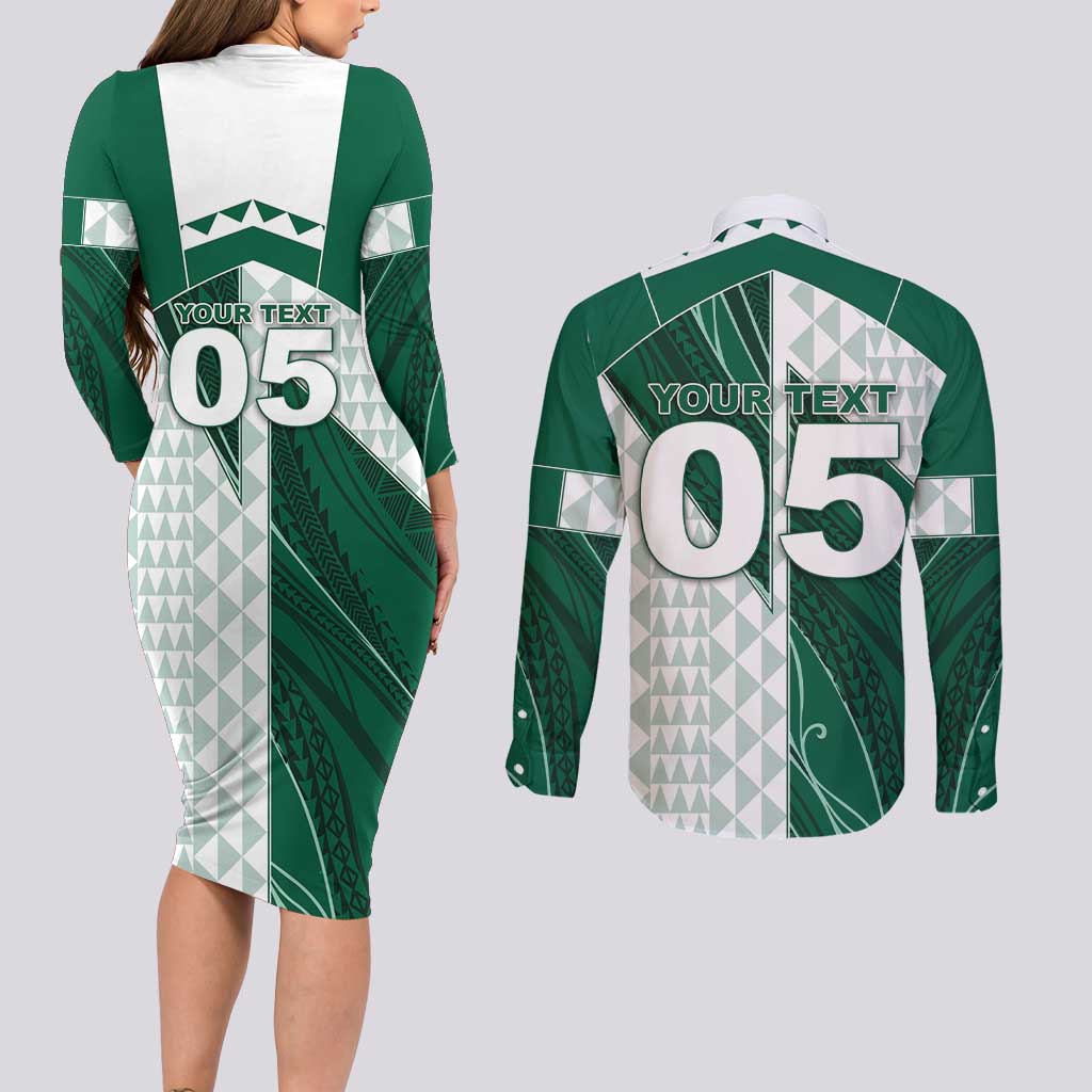 Custom Hawaii Volleyball Couples Matching Long Sleeve Bodycon Dress and Long Sleeve Button Shirt Shaka Aloha Hand DT05 - Polynesian Pride