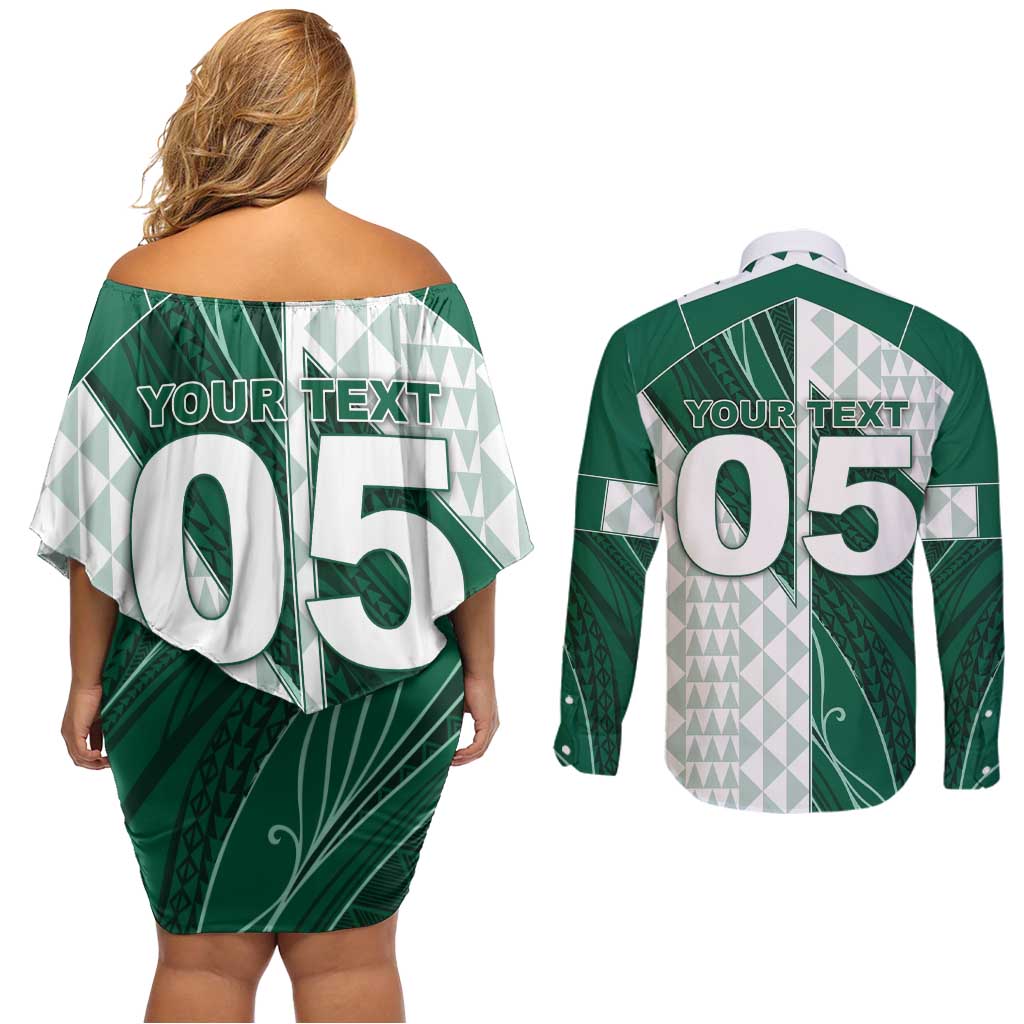 Custom Hawaii Volleyball Couples Matching Off Shoulder Short Dress and Long Sleeve Button Shirt Shaka Aloha Hand