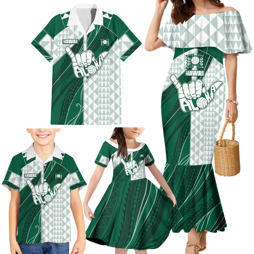 Custom Hawaii Volleyball Family Matching Mermaid Dress and Hawaiian Shirt Shaka Aloha Hand DT05 - Polynesian Pride