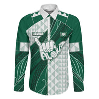 Custom Hawaii Volleyball Family Matching Off The Shoulder Long Sleeve Dress and Hawaiian Shirt Shaka Aloha Hand DT05 Dad's Shirt - Long Sleeve Green - Polynesian Pride