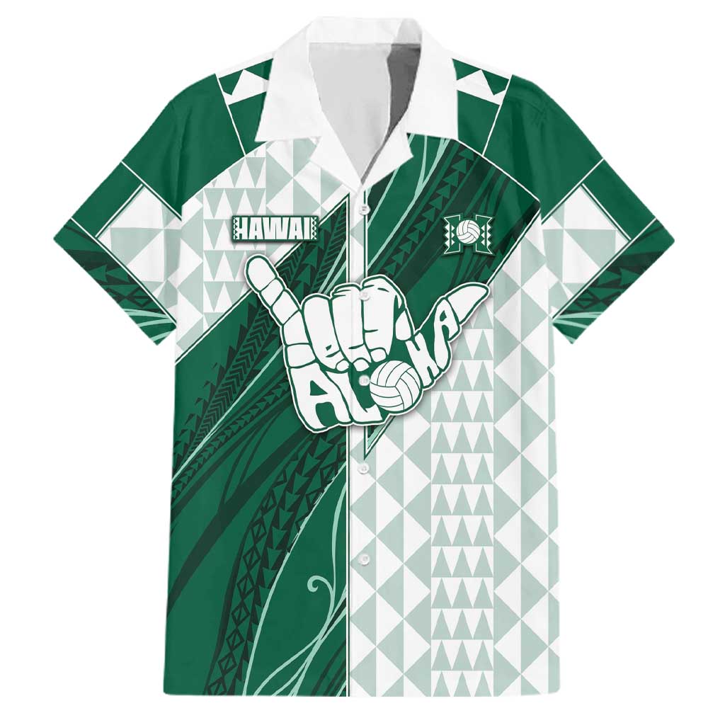 Custom Hawaii Volleyball Family Matching Summer Maxi Dress and Hawaiian Shirt Shaka Aloha Hand DT05 Dad's Shirt - Short Sleeve Green - Polynesian Pride