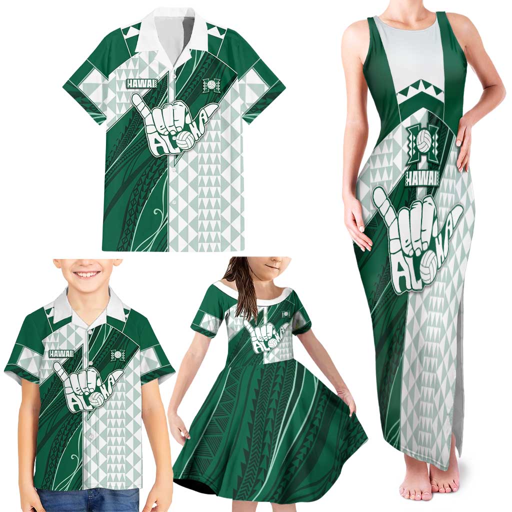 Custom Hawaii Volleyball Family Matching Tank Maxi Dress and Hawaiian Shirt Shaka Aloha Hand DT05 - Polynesian Pride