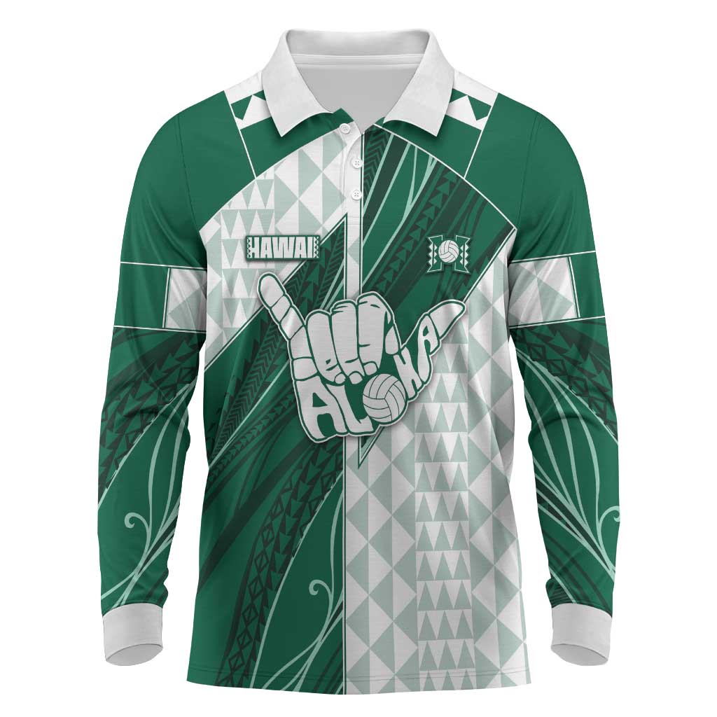 Custom Hawaii Volleyball Long Sleeve Polo Shirt Shaka Aloha Hand