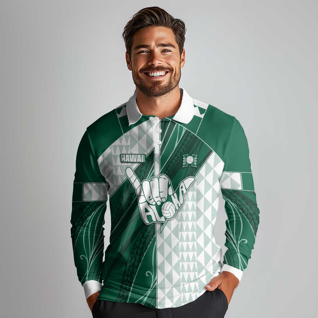 Custom Hawaii Volleyball Long Sleeve Polo Shirt Shaka Aloha Hand