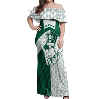 Custom Hawaii Volleyball Off Shoulder Maxi Dress Shaka Aloha Hand DT05 Women Green - Polynesian Pride