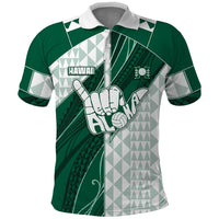 Custom Hawaii Volleyball Polo Shirt Shaka Aloha Hand DT05 Green - Polynesian Pride