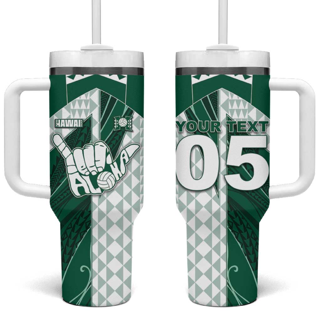 Custom Hawaii Volleyball Tumbler With Handle Shaka Aloha Hand DT05 One Size: 40 oz Green - Polynesian Pride