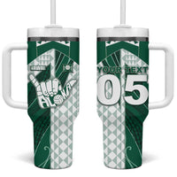 Custom Hawaii Volleyball Tumbler With Handle Shaka Aloha Hand DT05 One Size: 40 oz Green - Polynesian Pride