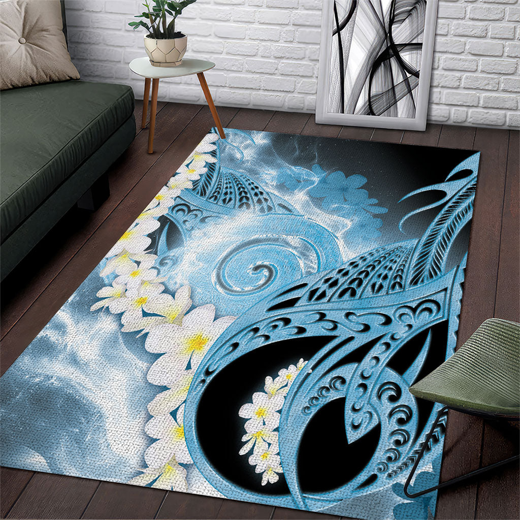 Piko Hawaiian Area Rug Blue Galaxy Spiral Plumeria Tribal Patterns DT05 Blue - Polynesian Pride