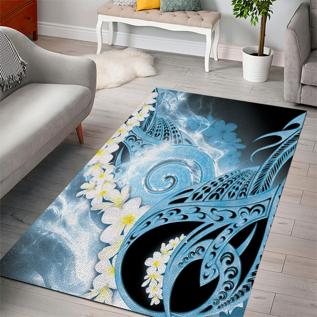 Piko Hawaiian Area Rug Blue Galaxy Spiral Plumeria Tribal Patterns DT05 - Polynesian Pride