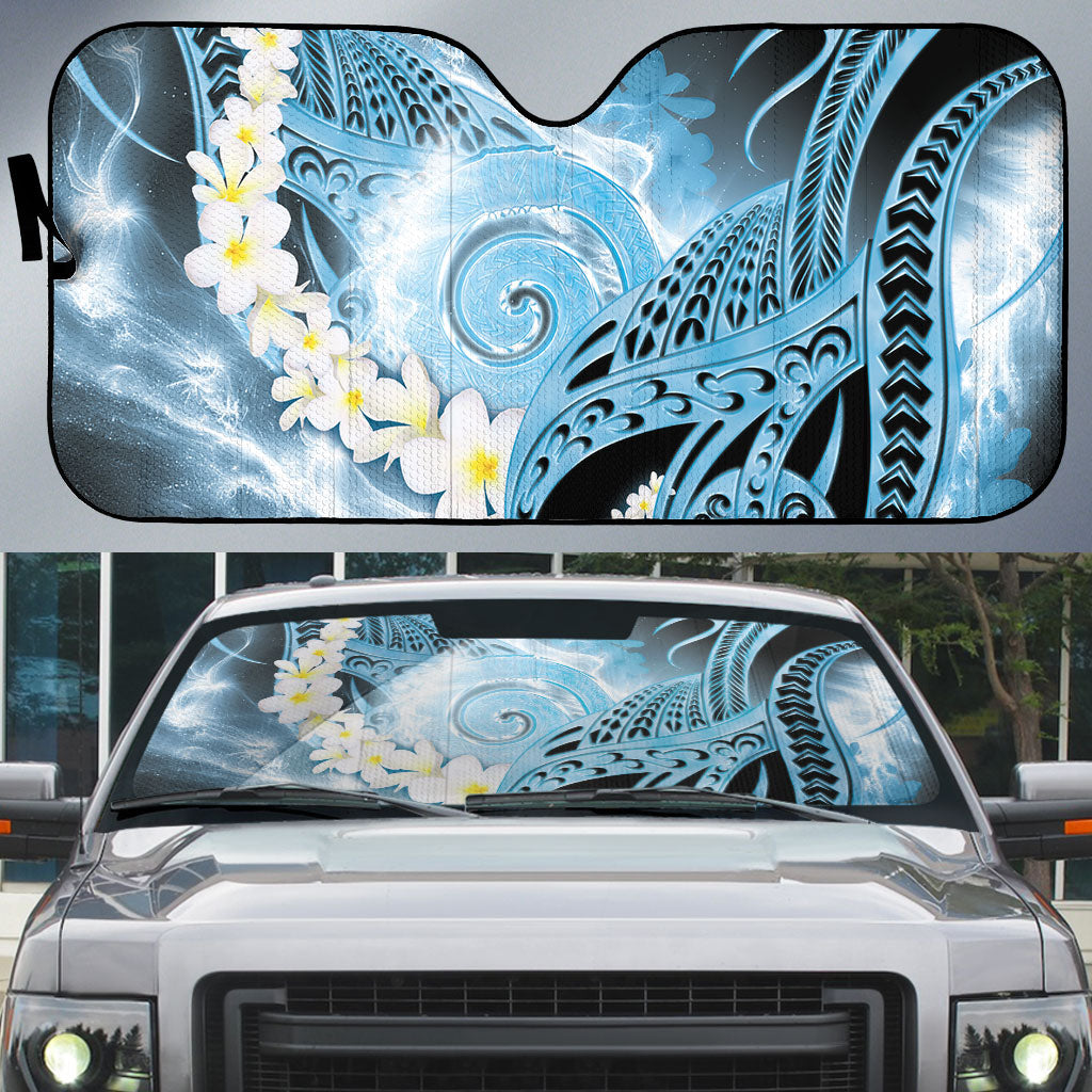 Piko Hawaiian Auto Sun Shade Blue Galaxy Spiral Plumeria Tribal Patterns DT05 Blue - Polynesian Pride
