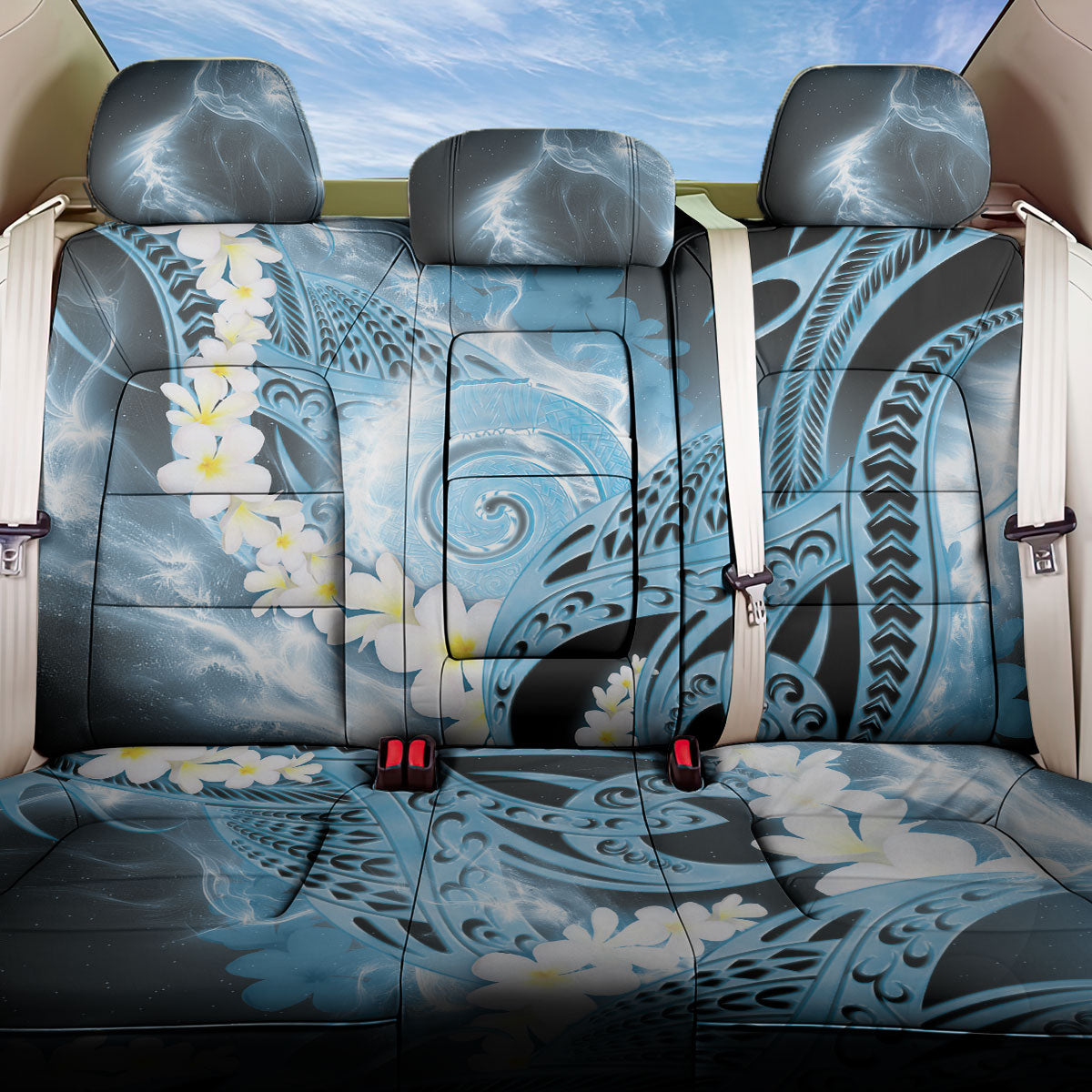 Piko Hawaiian Back Car Seat Cover Blue Galaxy Spiral Plumeria Tribal Patterns DT05 One Size Blue - Polynesian Pride