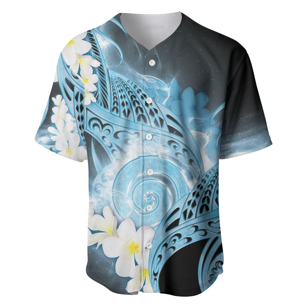 Piko Hawaiian Baseball Jersey Blue Galaxy Spiral Plumeria Tribal Patterns DT05 Blue - Polynesian Pride