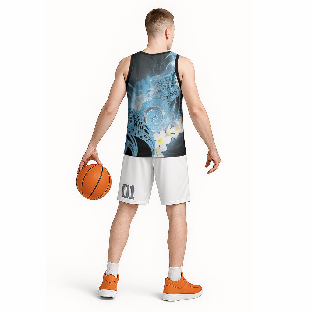 Piko Hawaiian Basketball Jersey Blue Galaxy Spiral Plumeria Tribal Patterns DT05 - Polynesian Pride