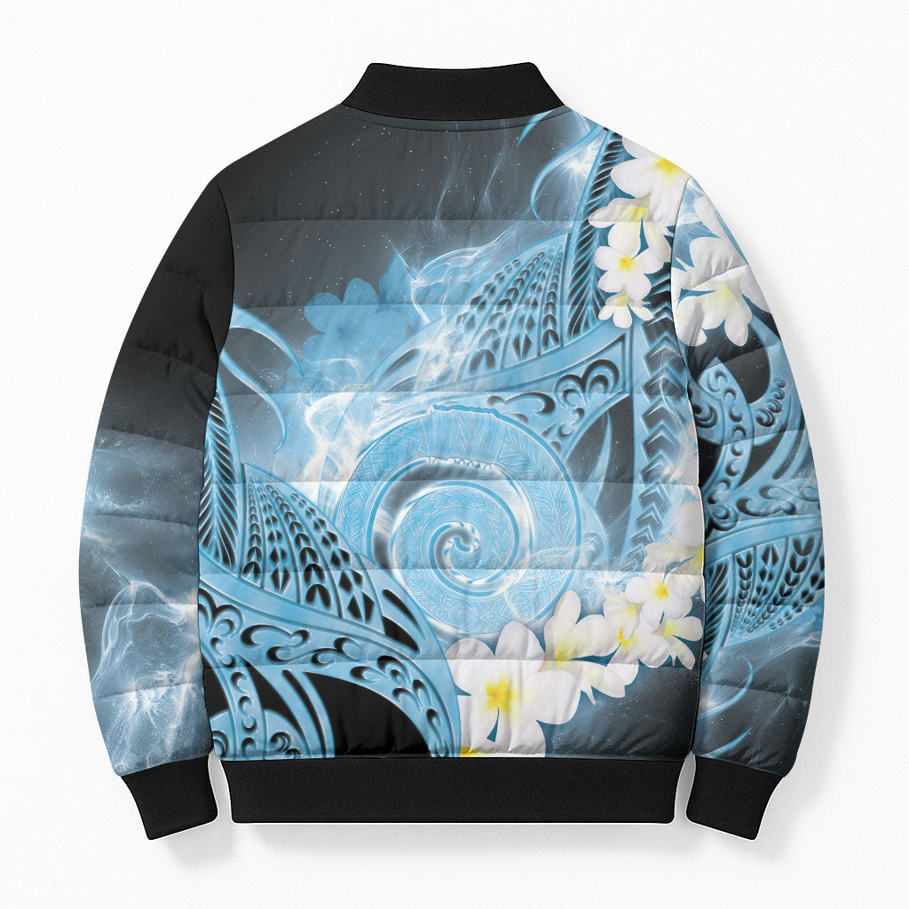 Piko Hawaiian Bomber Puffer Jacket Blue Galaxy Spiral Plumeria Tribal Patterns DT05 - Polynesian Pride